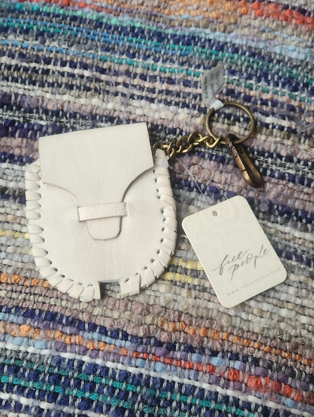 Free People Mini Clip Pouch Keychain Ivory NWT whipstich trim purse charm